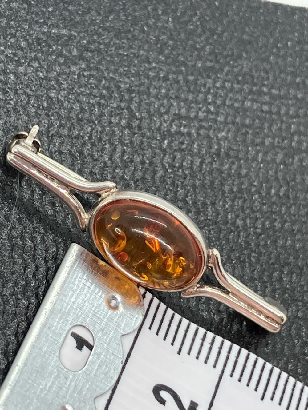 Vtg 925 Sterling Silver Baltic Amber Art Deco Style Bar Brooch Pin - Picture 10 of 11
